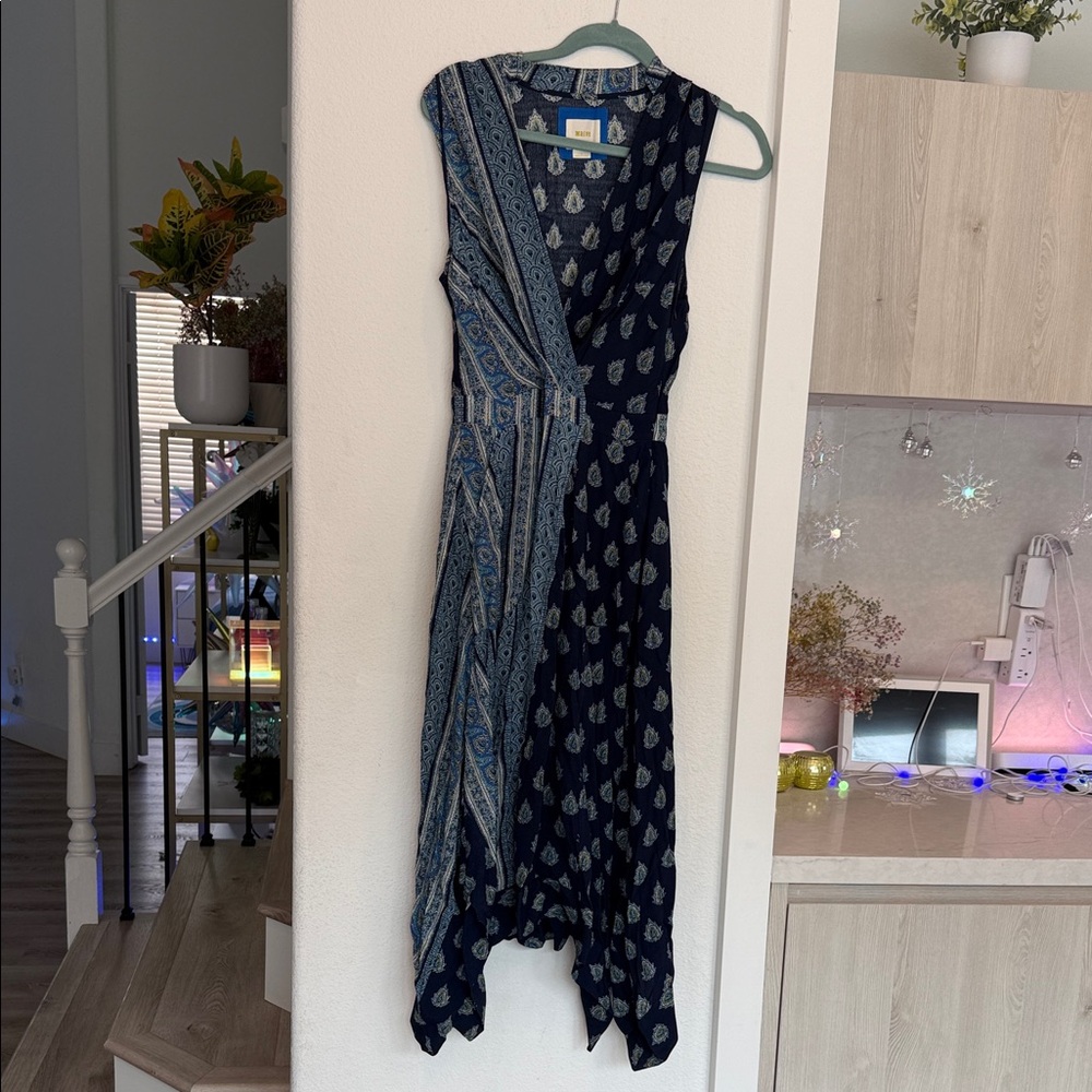 Maeve Asymmetrical Dress in Navy and Light Blue